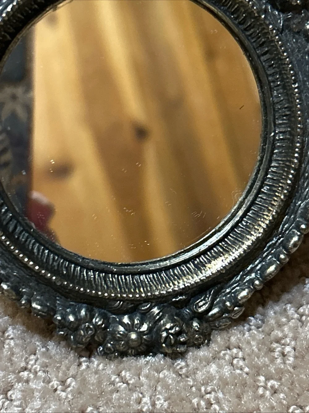 Vintage Round  Victorian E.A. RIBA Co Brass Filigree Wall Mirror NY Orig. Label
